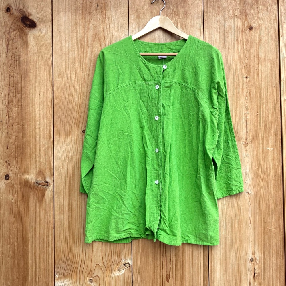 B’Gauze Green Button Front Top Sz XL